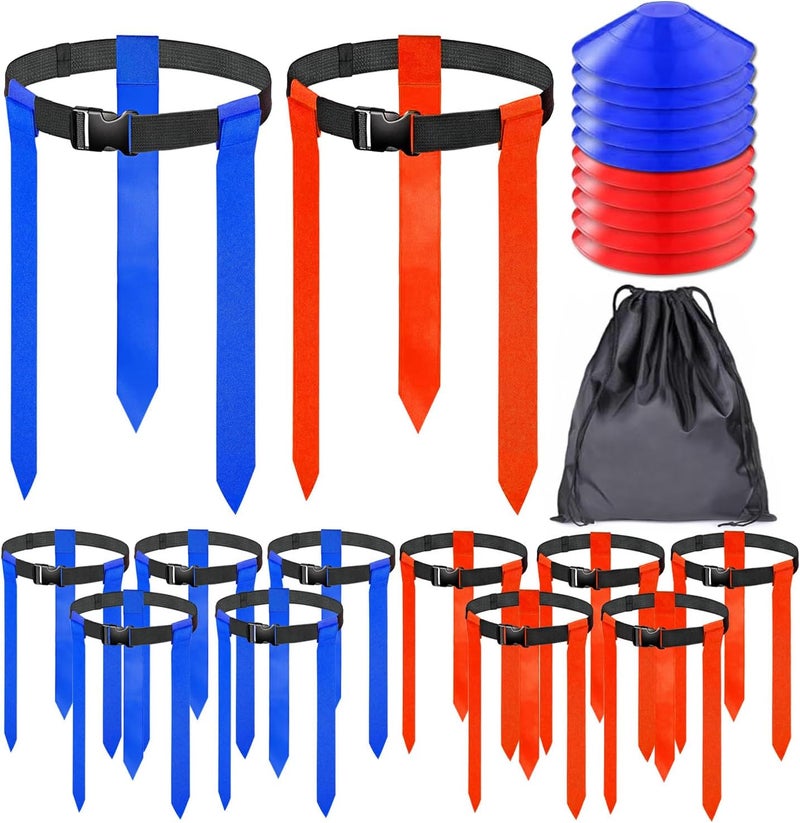 Unixing Flag Football Belts, 10 Sets Adjustable Flag Football Set, Flag Football Flags Training Set Include Cones, Storage Bag - Image 1